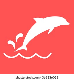 Stylized icon of a Dolphin in white on a colored background