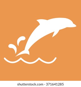 Stylized icon of a Dolphin in white on a colored background