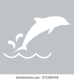 Stylized icon of a Dolphin in white on a colored background