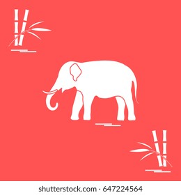 Stylized icon of elephant and bamboo. Design for poster or print.
