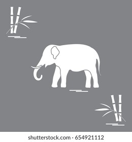 Stylized icon of elephant and bamboo. Design for poster or print.