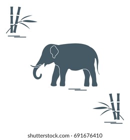 Stylized icon of elephant and bamboo. Design for poster or print.