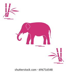 Stylized icon of elephant and bamboo. Design for poster or print.