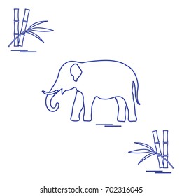 Stylized icon of elephant and bamboo. Design for poster or print.