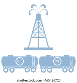 Stylized icon of the equipment for oil production and tanks with oil on a white background