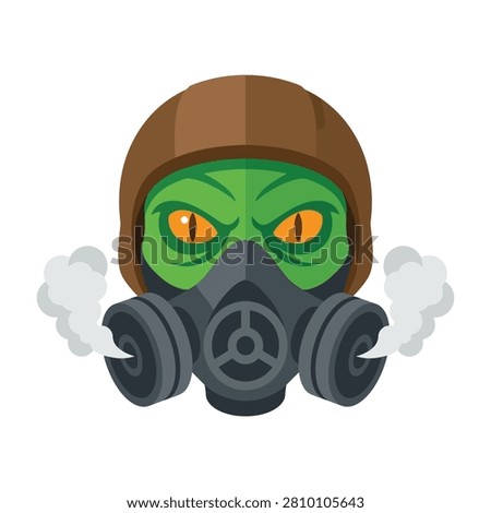 A stylized icon featuring an aggressive green extraterrestrial creature wearing a tactical gas mask and a brown hat. Steam vents from the sides of the mask. Isolated.