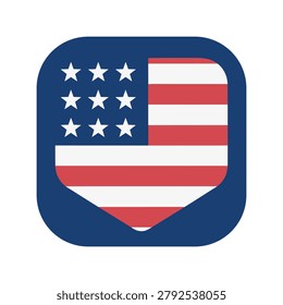 A stylized icon featuring the American flag design arranged within a shield-shaped emblem, isolated on a white background.