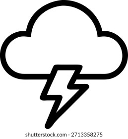 Um ícone estilizado com uma nuvem escura com um raio amarelo brilhante que bate para baixo, simbolizando o tempo e a potência.