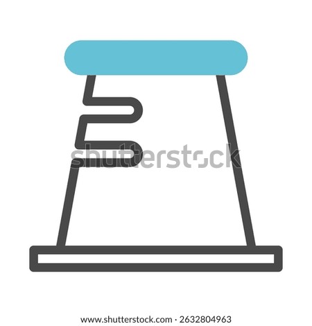 Stylized icon featuring a distinctive blue and gray structure or apparatus symbol