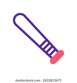 Stylized icon featuring a purple baseball bat with a red handle for sport