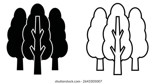 Stylized icon featuring two variations of trees represented in black and white designs suitable for various creative projects