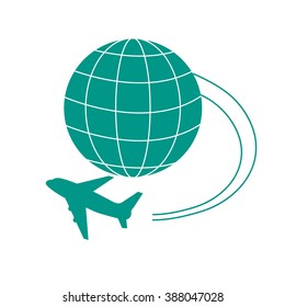 Stylized icon of flights to any point of the earth on a white background