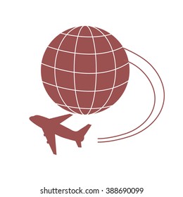 Stylized icon of flights to any point of the earth on a white background