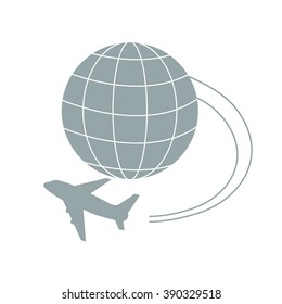 Stylized icon of flights to any point of the earth on a white background