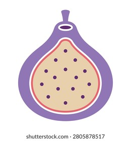 A stylized icon of a fresh fig fruit cut in half, showing the seedy interior and purple skin. Perfect for healthy eating, nutrition, vegan diet, and food concepts.