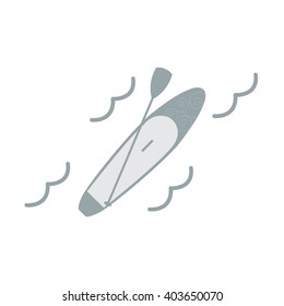 Stylized icon of a gray stand up paddle board on a white background