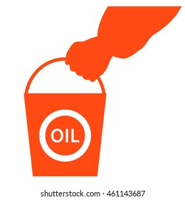 Stylized icon of the hand carrying a bucket of oil on a white background