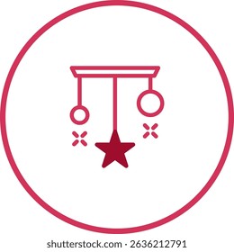 Stylized Icon of a Hanging Star Ornament in Pink, Simple and Modern Aesthetic