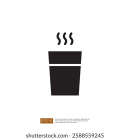 Stylized Icon of a Hot Coffee Cup with Steam Rising Above it Displaying Simplicity and Modern Aesthetic in Black Graphic Against a Clean Background