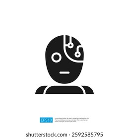 A stylized icon of a humanoid figure with a circuit-like design on one side of its head, representing the integration of technology and human features.