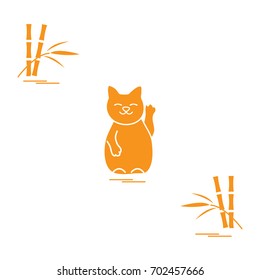 Stylized icon of japanese lucky cat Maneki Neko. Travel and leisure. Design for banner, poster or print.