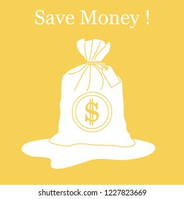 Stylized icon of a knotted bag with money. Design for banner, poster or print.