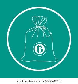 Stylized icon of a knotted bag with money. Design for banner, poster or print.