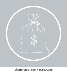 Stylized icon of a knotted bag with money. Design for banner, poster or print.