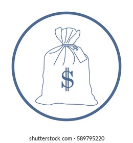 Stylized icon of a knotted bag with money. Design for banner, poster or print.