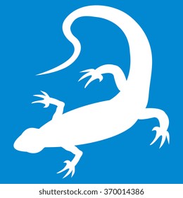 Stylized icon of  lizard in white on a colored background
