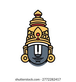Stylized icon of Lord Venkateswara's face, also known as Tirupati Balaji, a revered Hindu deity. Features traditional markings and crown.