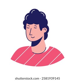 A stylized, icon of a man with dark curly hair, closed eyes, and a peaceful expression.