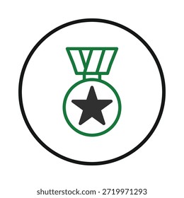 A stylized icon of a medal featuring a five-pointed star emblem. The design uses bold lines and simple shapes to create a clear and recognizable symbol of honor, achievement, and recognition for
