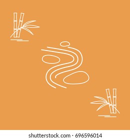 Stylized icon of minimal japanese rock garden and bamboo. Zen garden vector illustration.