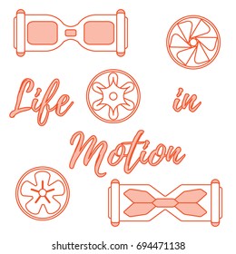 Stylized icon of modern gyroscooters and its wheels. Design for banner, poster or print.