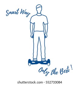 Stylized icon of modern young man standing on gyroscooter. Design for banner, poster or print.