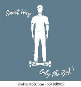 Stylized icon of modern young man standing on gyroscooter. Design for banner, poster or print.