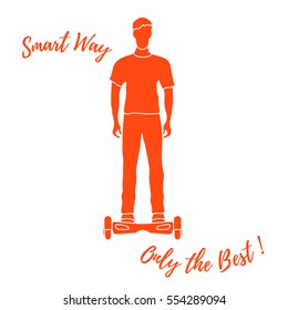 Stylized icon of modern young man standing on gyroscooter. Design for banner, poster or print.