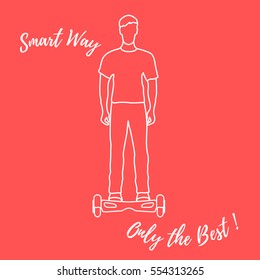 Stylized icon of modern young man standing on gyroscooter. Design for banner, poster or print.