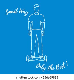 Stylized icon of modern young man standing on gyroscooter. Design for banner, poster or print.