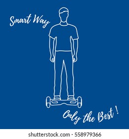 Stylized icon of modern young man standing on gyroscooter. Design for banner, poster or print.