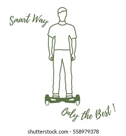 Stylized icon of modern young man standing on gyroscooter. Design for banner, poster or print.