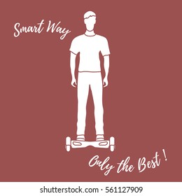 Stylized icon of modern young man standing on gyroscooter. Design for banner, poster or print.