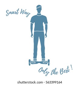 Stylized icon of modern young man standing on gyroscooter. Design for banner, poster or print.