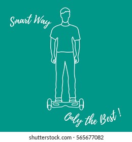 Stylized icon of modern young man standing on gyroscooter. Design for banner, poster or print.