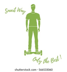 Stylized icon of modern young man standing on gyroscooter. Design for banner, poster or print.