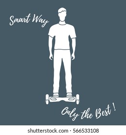 Stylized icon of modern young man standing on gyroscooter. Design for banner, poster or print.