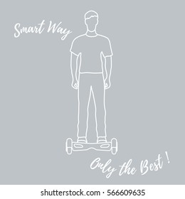 Stylized icon of modern young man standing on gyroscooter. Design for banner, poster or print.