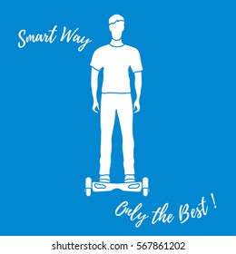 Stylized icon of modern young man standing on gyroscooter. Design for banner, poster or print.