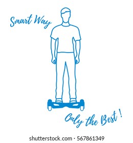 Stylized icon of modern young man standing on gyroscooter. Design for banner, poster or print.
